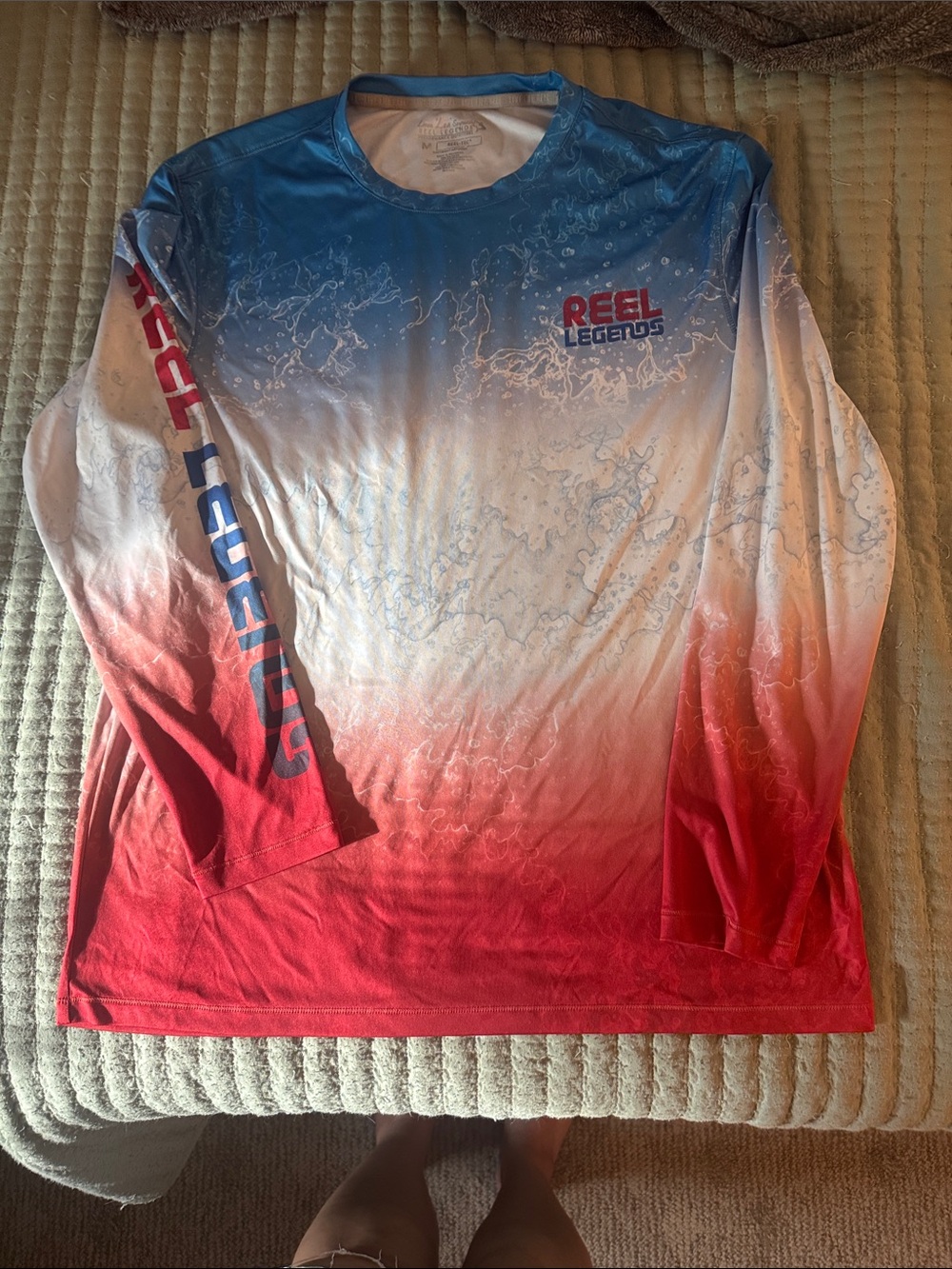 Reel Legends Ombré Wave Performance Long Sleeve Shirt - Blue/White/Red